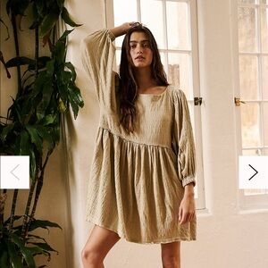 Free People Beach Get Obsessed Babydoll Gauzy Cotton Oversize Dress Beige XS